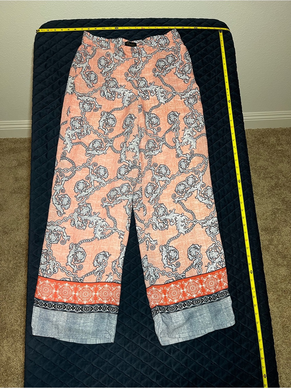Thalia Sodi Coral Paisley Wide-Leg Pants with Border Detail